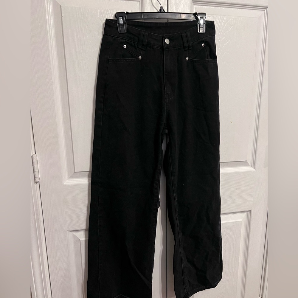 Black Denim Wide-Leg Pants. Size XS/S. - Picture 4 of 7